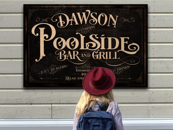 here Canvas Poolside Bar Sign | Personalized Poolside Bar Sign | Pool Bar Sign | Vintage Pool Bar Sign | Last Name Pool Bar Sign - Image 2