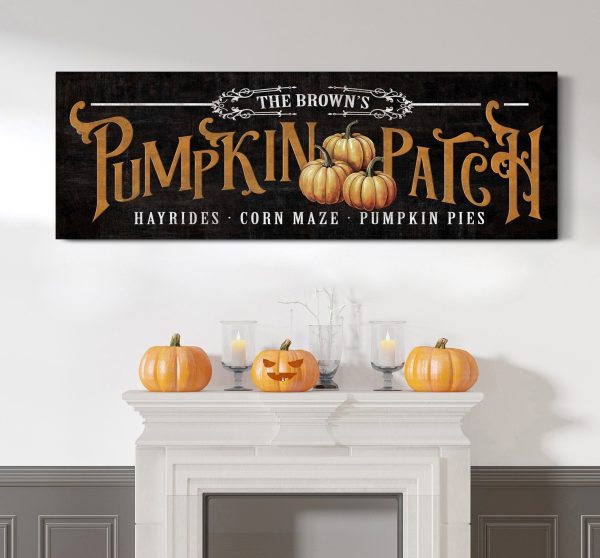 Personalized Pumpkin Patch Canvas Sign, Custom Pumpkin Farm Rustic Fall & Autumn Decor, Farmers Market, Family Name Kitchen Halloween Decor