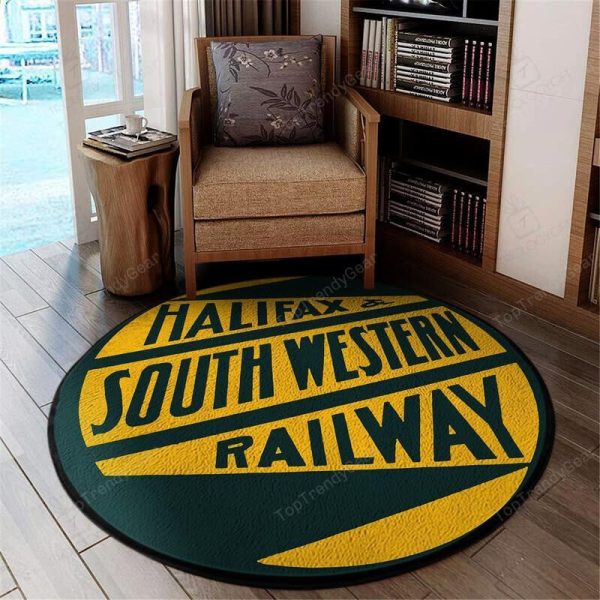 Distressed Halifax South Western Railroad Living Room Round Mat Circle Rug - Image 2