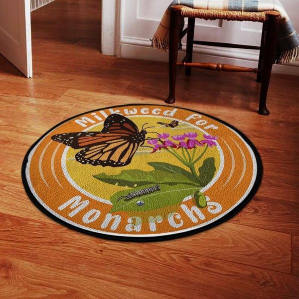 Milkweed For Monarchs Garden Living Room Round Mat Circle Rug