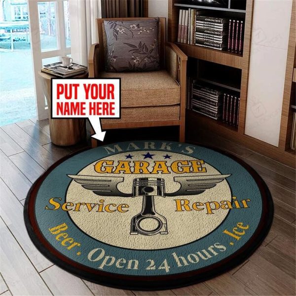 Personalized Car Garage Living Room Round Mat Circle Rug