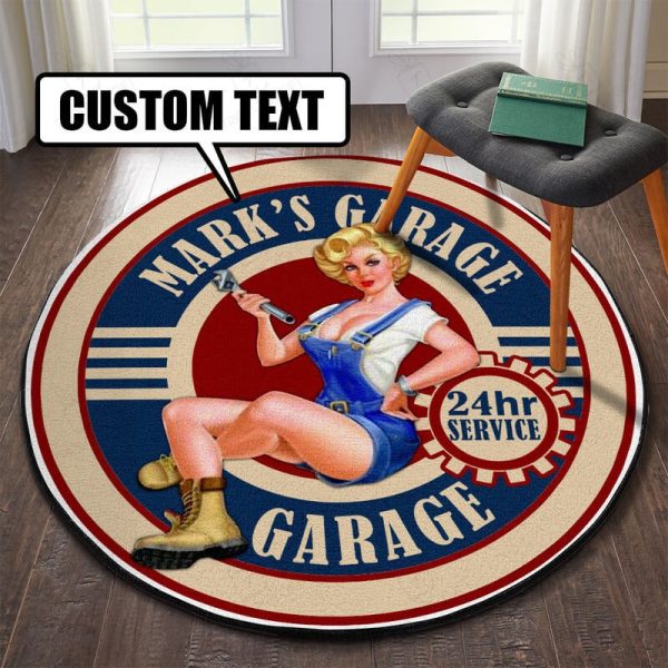 Personalized Hot Rod Garage Round Mat Round Floor Mat Room Rugs Carpet Outdoor Rug Washable Rugs