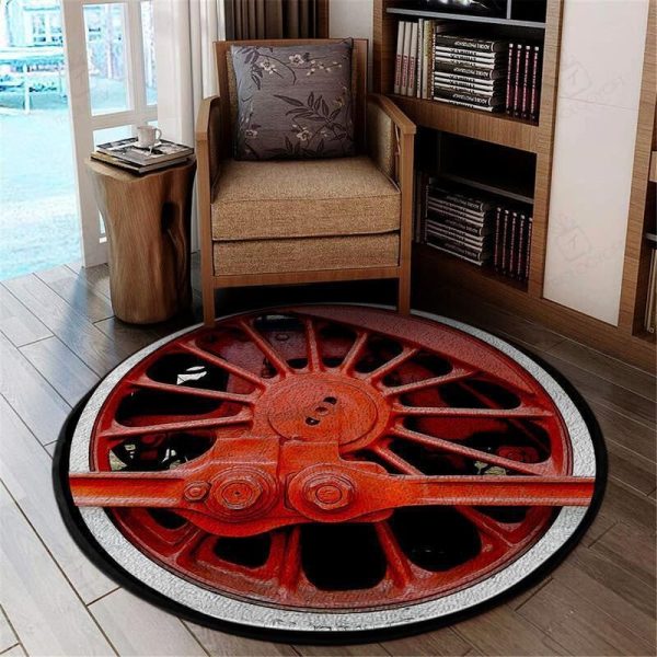 Locomotive Wheel Round Mat Round Floor Mat Room Rugs Carpet Outdoor Rug Washable Rugs