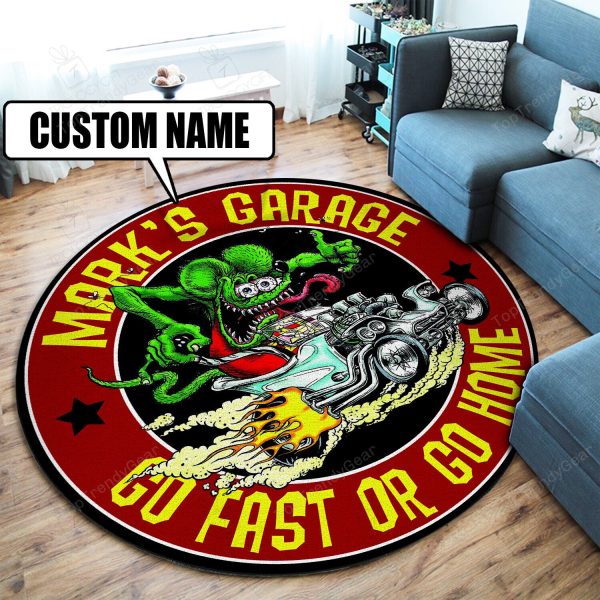 Personalized Hot Rod Garage Go Fast Or Go Home Round Mat Round Floor Mat Room Rugs Carpet Outdoor Rug Washable Rugs - Image 2