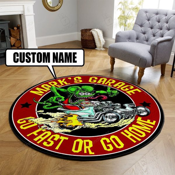 Personalized Hot Rod Garage Go Fast Or Go Home Round Mat Round Floor Mat Room Rugs Carpet Outdoor Rug Washable Rugs - Image 3